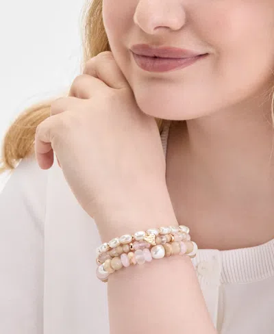 On 34th Gold-tone 3-pc. Set Mixed Bead Stretch Bracelets, Exclusively At Macy's