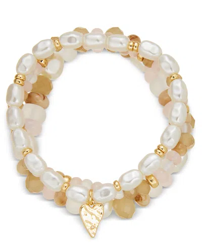 On 34th Gold-tone 3-pc. Set Mixed Bead Stretch Bracelets, Exclusively At Macy's
