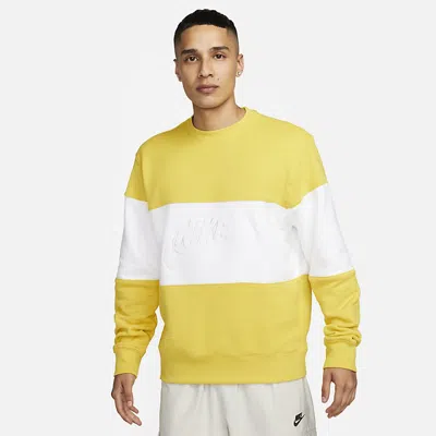 Nike Club Plus Men's Lightweight Crewneck Sweatshirt Colorblock Crewneck Vivid Sulfur/white In Yellow