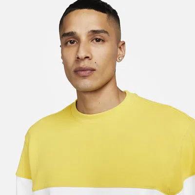 Nike Club Plus Men's Lightweight Crewneck Sweatshirt Colorblock Crewneck Vivid Sulfur/white In Yellow