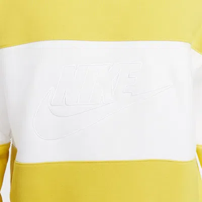 Nike Club Plus Men's Lightweight Crewneck Sweatshirt Colorblock Crewneck Vivid Sulfur/white In Yellow