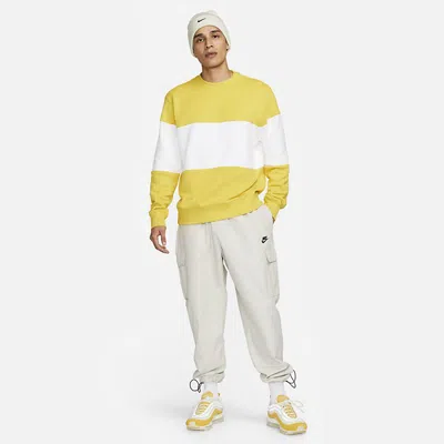 Nike Club Plus Men's Lightweight Crewneck Sweatshirt Colorblock Crewneck Vivid Sulfur/white In Yellow