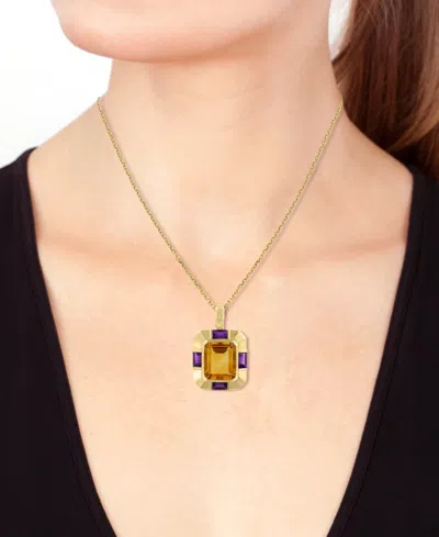 Effy Collection Effy Citrine (6-1/2 Ct. T.w.) & Amethyst (1/10 Ct. T.w.) Pendant Necklace In 14k Gold-plated Silver,