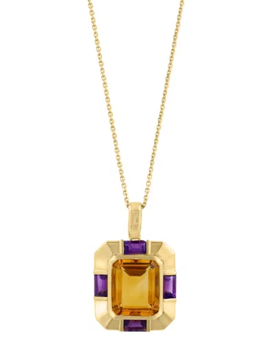Effy Collection Effy Citrine (6-1/2 Ct. T.w.) & Amethyst (1/10 Ct. T.w.) Pendant Necklace In 14k Gold-plated Silver,