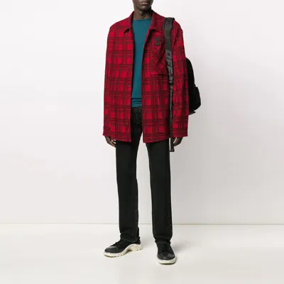 Off-white Ss20 Back Arrows Sketch Mens Plaid Shirts Red Black In Burgundy