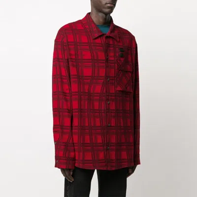 Off-white Ss20 Back Arrows Sketch Mens Plaid Shirts Red Black In Burgundy