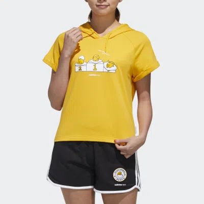 Adidas Originals (wmns) Adidas Neo Gdtm Ss Hdy Yellow Crossover Sports Hooded Pullover Short Sleeve Yellow T-shirt