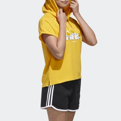 Adidas Originals (wmns) Adidas Neo Gdtm Ss Hdy Yellow Crossover Sports Hooded Pullover Short Sleeve Yellow T-shirt