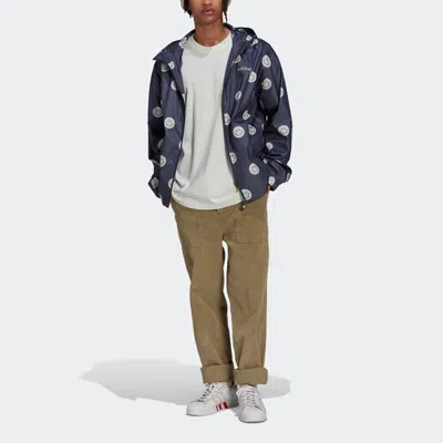 Adidas Originals Men's  Smiling Face Full Print Casual Hooded Track Jacket Deep Navy Blue