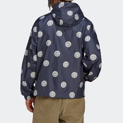 Adidas Originals Men's  Smiling Face Full Print Casual Hooded Track Jacket Deep Navy Blue