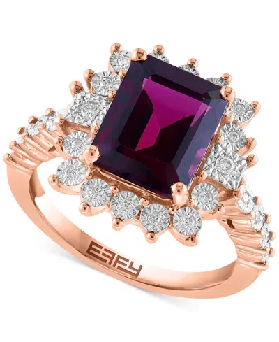 Effy Collection Effy Rhodolite (4-1/10 Ct. T.w) & Diamond (1/6 Ct. T.w.) Halo Ring In 14k Rose Gold