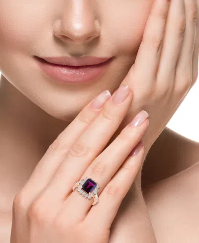 Effy Collection Effy Rhodolite (4-1/10 Ct. T.w) & Diamond (1/6 Ct. T.w.) Halo Ring In 14k Rose Gold