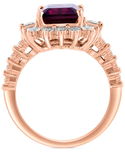 Effy Collection Effy Rhodolite (4-1/10 Ct. T.w) & Diamond (1/6 Ct. T.w.) Halo Ring In 14k Rose Gold
