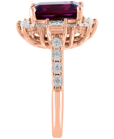 Effy Collection Effy Rhodolite (4-1/10 Ct. T.w) & Diamond (1/6 Ct. T.w.) Halo Ring In 14k Rose Gold