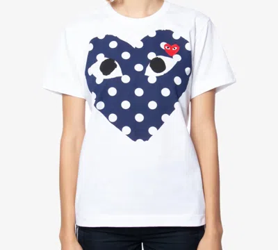 Comme Des Garçons Play (wmns) Comme Des Garcons Play Polka Dot Logo Tee 'white Navy'