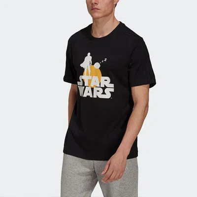 Adidas Originals Adidas X Star Wars Crossover M Str Wrs Mnd T Star War Subject Printing Round Neck Short Sleeve Black