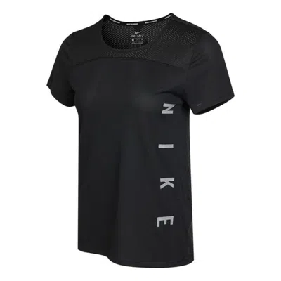 Nike (wmns)  Dri-fit Reflective Logo Printing Quick Dry Breathable Sports Short Sleeve Black T-shirt