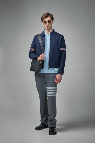 Thom Browne Classic Pique 4-bar Short Sleeve Polo In Blue