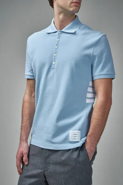 Thom Browne Classic Pique 4-bar Short Sleeve Polo In Blue