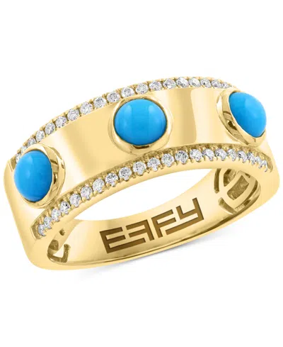 Effy Collection Effy Turquoise (4mm) & Diamond (1/5 Ct. T.w.) Band Ring In 14k Gold-plated Silver