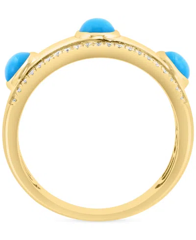 Effy Collection Effy Turquoise (4mm) & Diamond (1/5 Ct. T.w.) Band Ring In 14k Gold-plated Silver