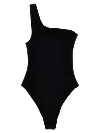 Hunza G Nancy One-shoulder Crinkle One-piece Swimsuit In Black