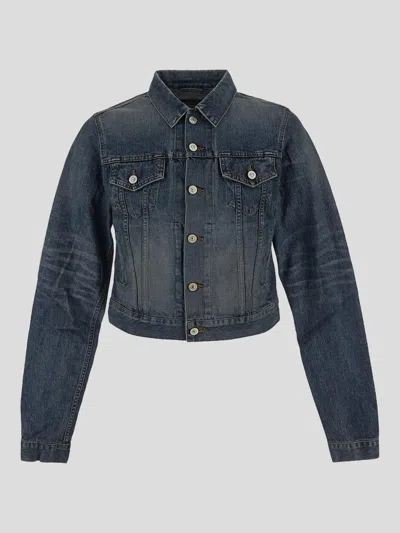 Balenciaga Fitted Denim Jacket Chest Pockets In Blue