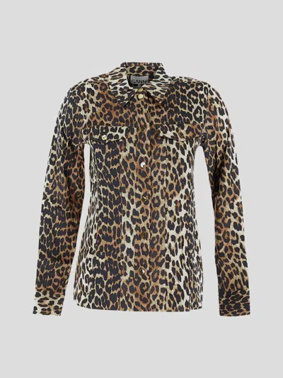 Ganni Leopard Print Canvas Overshirt