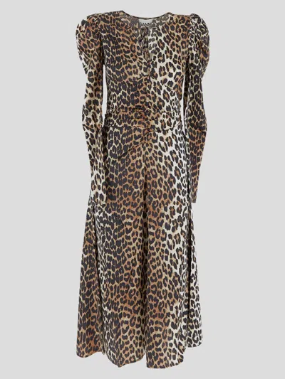 Ganni Leopard Print Midi Dress