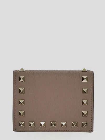 Valentino Rockstud Beaded Embellished Wallet In Brown