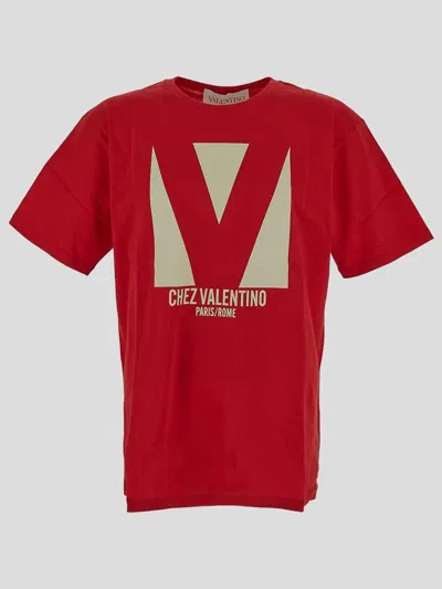 Valentino Crewneck Graphic Print T-shirt Logo In Red