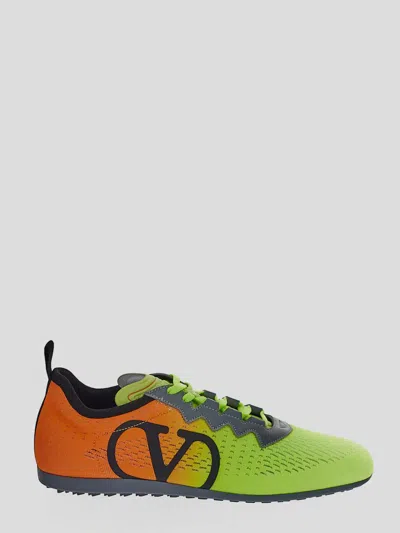 Valentino Lime Green And Fluorescent Orange Sporty Sneakers In Cotton And Pu Bold Design In Green