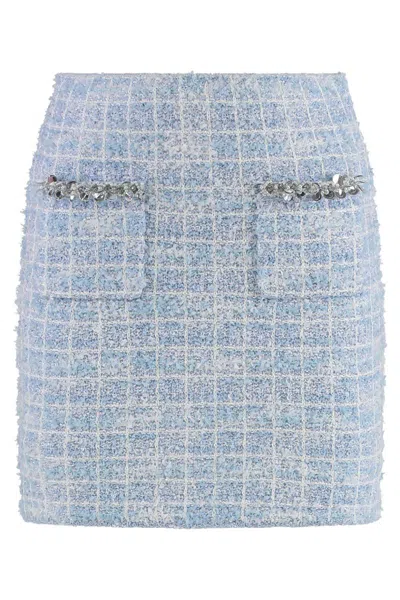 Self-portrait Self Portrait Women Light Blue Sequin Check Tweed Mini Skirt In Blue