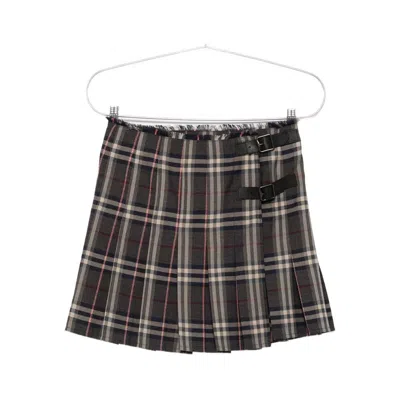 Burberry Wool Skirt With Embroidered Buckle And Pleats In Multi