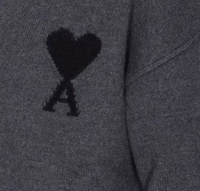 Ami Alexandre Mattiussi Ami Paris Ami De Coeur Heather Grey Wool Cardigan Men