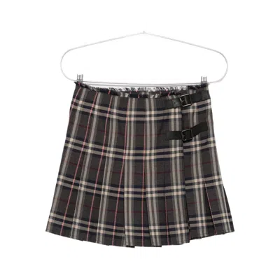 Burberry Wool Skirt With Embroidered Buckle And Pleats In Multi