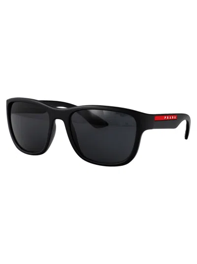 Prada Linea Rossa Black Rubber Nylon Sunglasses In Black