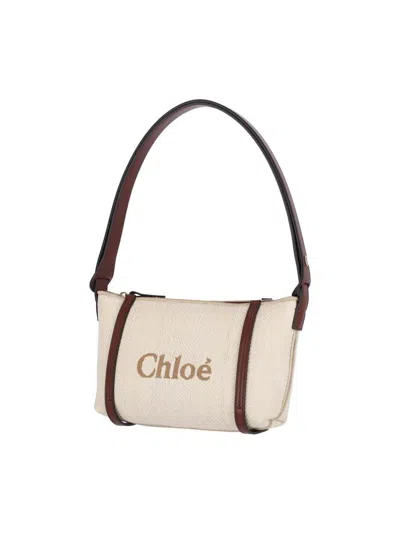 Chloé Structured Canvas Shoulder Bag With Leather Accents
