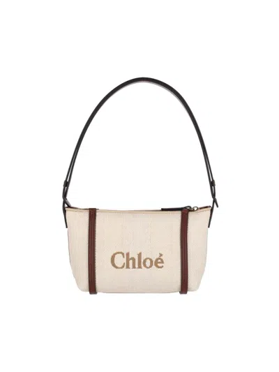 Chloé Structured Canvas Shoulder Bag With Leather Accents