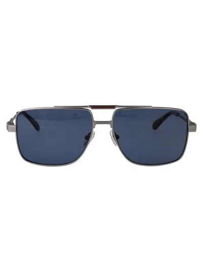 Ferragamo Matte Light Ruthenium Titanium Sunglasses In Blue
