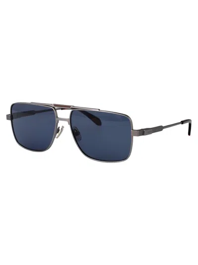 Ferragamo Matte Light Ruthenium Titanium Sunglasses In Blue