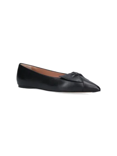 Ferragamo Bow Pointed Toe Flat Ballerina Shoes In Black