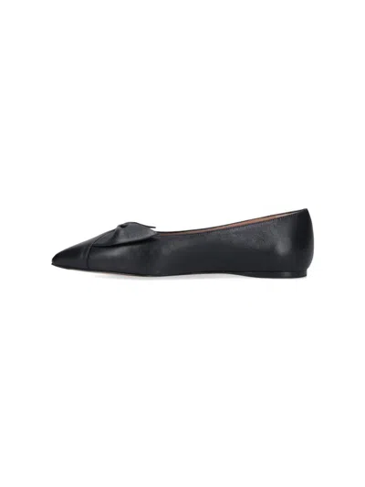 Ferragamo Bow Pointed Toe Flat Ballerina Shoes In Black