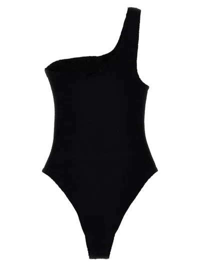 Hunza G Nancy One-shoulder Crinkle One-piece Swimsuit In Black