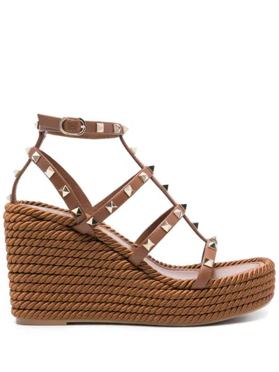 Valentino Rockstud Torchon 105 Leather Espadrille Wedge Sandals