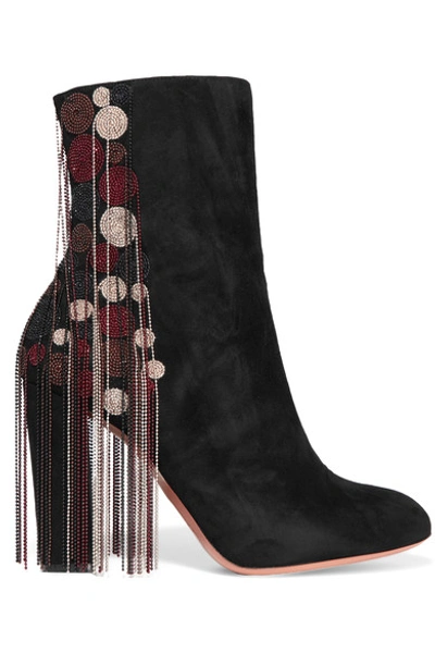 Chloé Bead-fringe Suede Ankle Boot, Black/mix