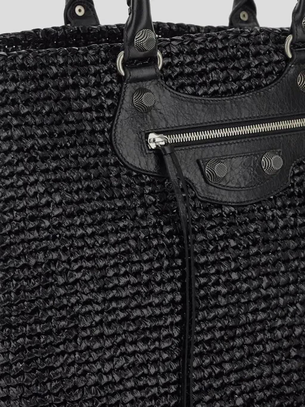 【関税&送料込】Balenciaga Black Raffia Large Le Cagole Pani Balenciaga Le Cagole Large Panier Bag in Black | FWRD