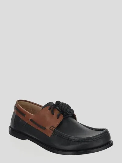 Loewe Sculpted Black Leather Shoes With Brown Accents In Brown