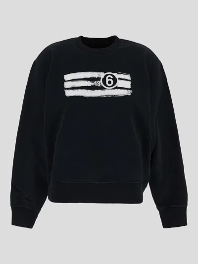 Mm6 Maison Margiela Black Unbrushed Sweat Jersey Sweatshirt In Black