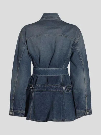 Alaïa Womens Bleu Vintage Peplum-hem Belted Denim Jacket In Blue